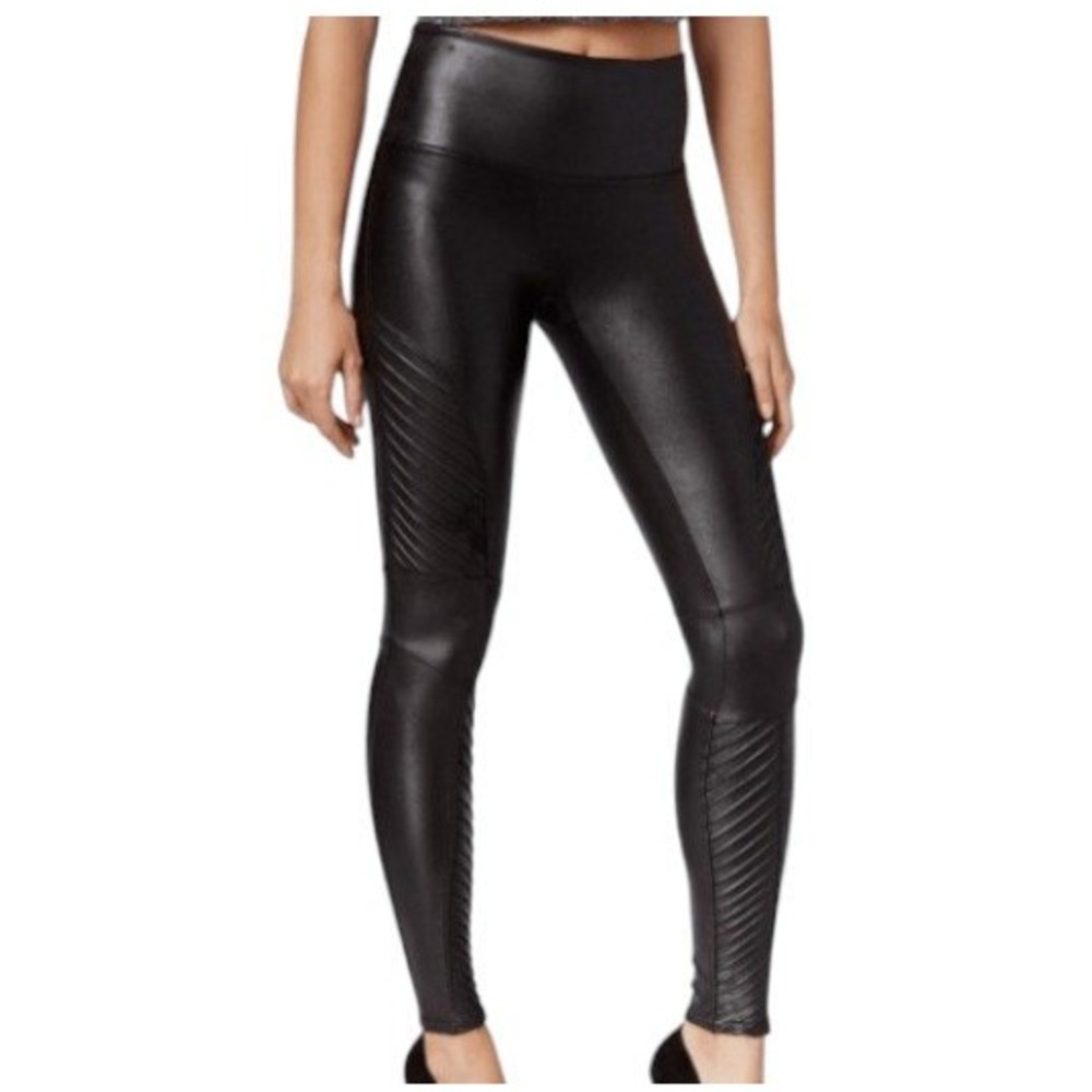 Spanx Faux Leather Moto Leggings Womens Small Black Shaping Skinny Pants